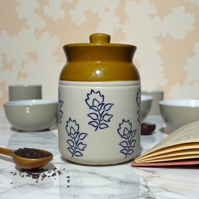Pottery Mart Ceramic Pickle Jar  - 1 L(White)