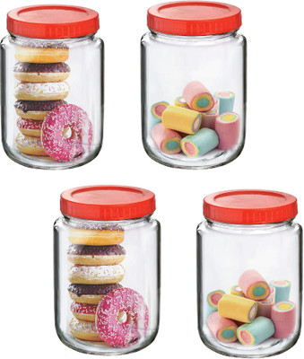 AAnami Glass Pickle Jar  - 1500 ml(Pack of 4, Red)
