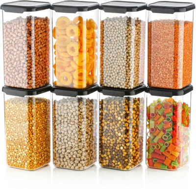 forsel Plastic Grocery Container  - 1500 ml(Pack of 8, Black)