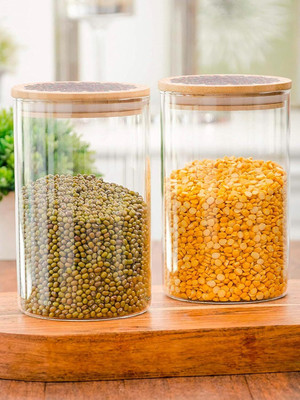 KUBER INDUSTRIES Glass Utility Container  - 1000 ml(Pack of 2, Clear)
