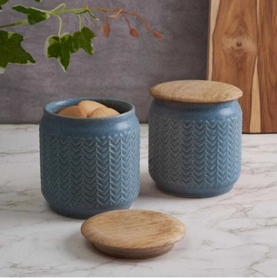 Your Local Store Ceramic Cookie Jar  - 750 ml(Pack of 2, Blue)