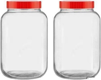 tirth hub Glass Grocery Container  - 3000 ml(Pack of 2, Clear)