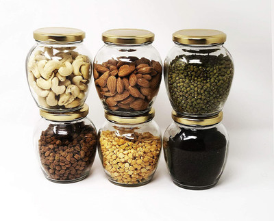 NAVPATH Glass Grocery Container  - 400 ml(Pack of 6, Clear)