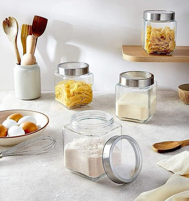 PANEL'S Glass Grocery Container  - 600 ml(Pack of 4, Clear)
