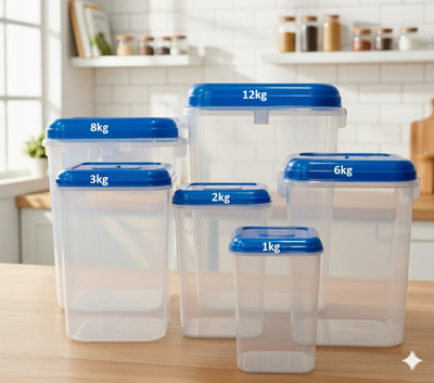 Racoon Plastic Grocery Container  - 12000 ml, 8000 ml, 6000 ml, 3000 ml, 2000 ml, 1000 ml(Pack of 6, Blue)
