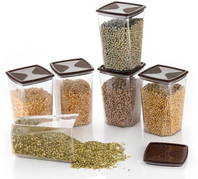Raghuandan Plastic Grocery Container  - 1200 ml(Pack of 6, Brown)