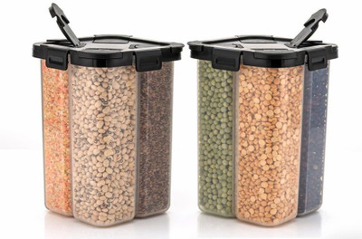 treasurescart Plastic Grocery Container  - 3000 ml(Pack of 2, Black)