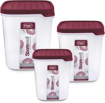 FLAIR Plastic Grocery Container  - 6 L, 8 L, 12 L(Pack of 3, Maroon)