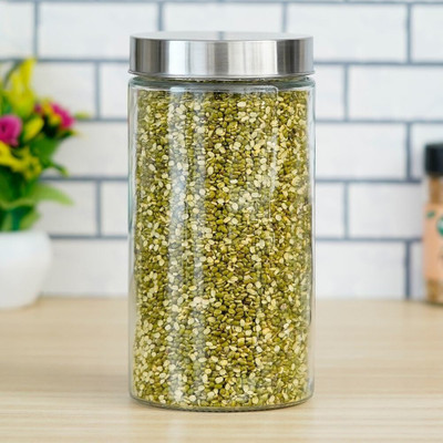 Femora Glass Grocery Container  - 1600 ml(Clear, Silver)