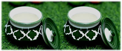 Newai Ceramic Pickle Jar  - 300 ml(Pack of 2, Green)