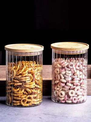 multi zone Glass Grocery Container  - 1050 ml(Pack of 2, Clear)