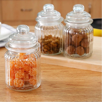 RUTVIHK Glass Cookie Jar  - 350 ml(Pack of 3, Clear)