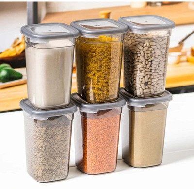 RK EMPIRE Plastic Grocery Container  - 1200 ml(Pack of 6, Grey)