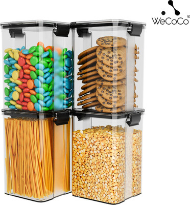 WeCoCo Plastic, Polypropylene Grocery Container  - 1200 ml(Pack of 4, Black)