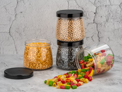 Balaji Enterprise Plastic Cookie Jar  - 900 ml(Pack of 6, Transparent)
