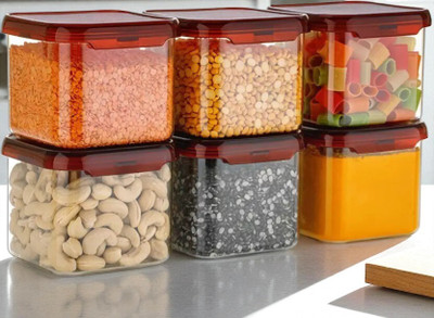 forsel Plastic Grocery Container  - 500 ml(Pack of 6, Red)