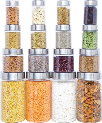 KOLORR Plastic Grocery Container  - 200 ml, 300 ml, 500 ml, 1700 ml(Pack of 16, Clear)