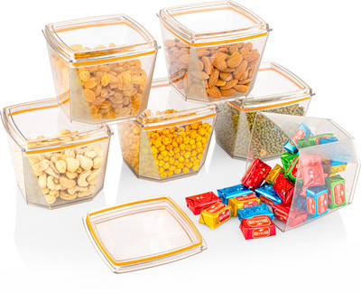 Sentricus Plastic Grocery Container  - 500 ml(Pack of 6, Orange)