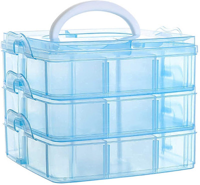 RadhaTex 3 Layers 18 Grid Plastic Transparent Multi-Utility Jewellery Storage Boxx1.61 Ideal for storing & organizing craft beads, jewellery, Make-up/Items & many more Vanity Box(Random Colour)