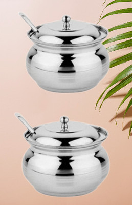 Gree9 Store Steel Pickle Jar  - 100 ml(Pack of 2, Silver)