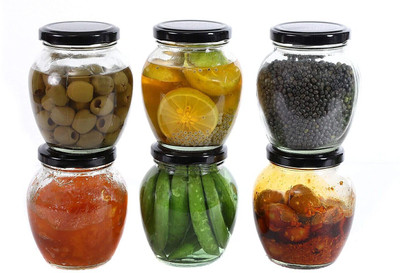 Avresta Glass Grocery Container  - 350 ml(Pack of 6, Black)
