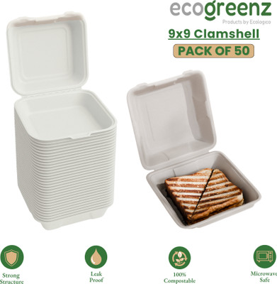 Ecogreenz Sugarcane Bagasse Utility Container  - 1300 ml(Pack of 50, Off White)