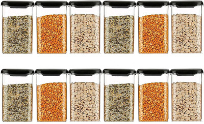 Boxigo Plastic Grocery Container  - 1200 ml(Pack of 12, Black)