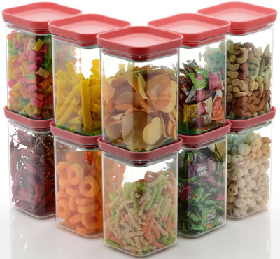 LOVESTONE Plastic Grocery Container  - 1100 ml(Pack of 6, Red)