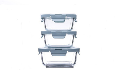 NAVPATH Glass, Plastic Fridge Container  - 800 ml, 520 ml, 310 ml(Pack of 3, Clear)