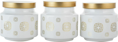 Machak Glass Cookie Jar  - 600 ml(Pack of 3, White)