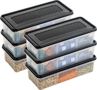 EMBICON Plastic Fridge Container  - 2000 ml(Pack of 6, Black)