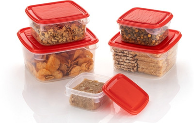BLACKMOON Plastic Grocery Container  - 2500 ml(Pack of 5, Red)
