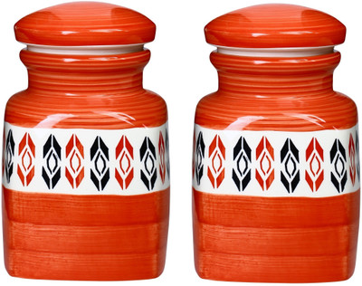 caffeine Stoneware Grocery Container  - 2300 ml(Pack of 2, Orange)