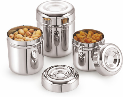 MUKTI STEEL Steel Utility Container  - 1350 ml(Pack of 3, Silver)