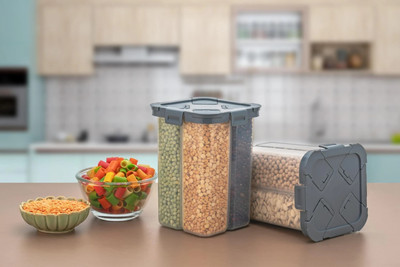 hitu Plastic Fridge Container  - 2000 ml(Pack of 2, Grey)