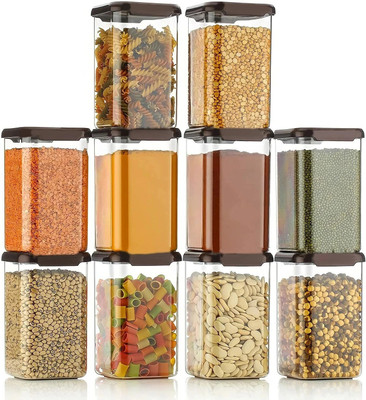 Ganesh Enterprise Plastic Grocery Container  - 1100 ml(Pack of 10, Brown)