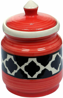 Raj Royal Ceramic Pickle Jar  - 0.75 L(White, Red)