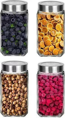SKWAION Glass Grocery Container  - 1000 ml(Pack of 4, Clear)