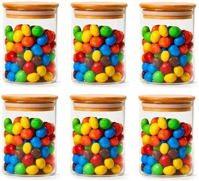 MOOZICO Glass Cookie Jar  - 270 ml(Pack of 6, Clear)