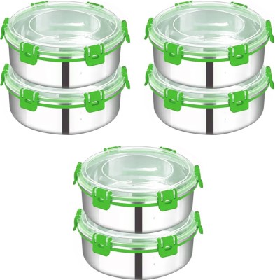 Zaib Stainless Steel Fridge Container  - 1000 ml(Pack of 6, Green)