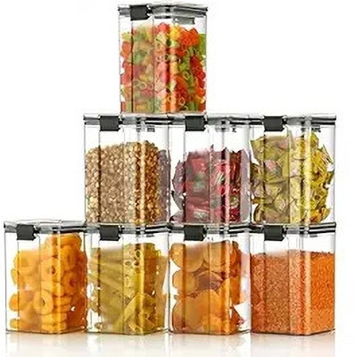 TUWEL Plastic Grocery Container  - 1200 ml(Pack of 12, Black)
