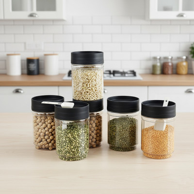 SKY STACK-O Plastic Grocery Container  - 700 ml(Pack of 6, Black)