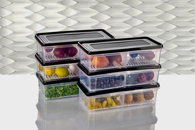 A J ENTERPRISE Plastic Fridge Container  - 2000 ml(Pack of 6, Black)