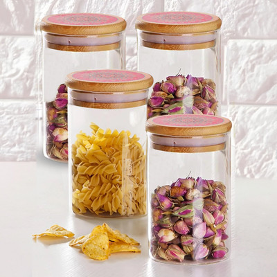 Ekhasa Glass Grocery Container  - 1000 ml(Pack of 4, Multicolor)
