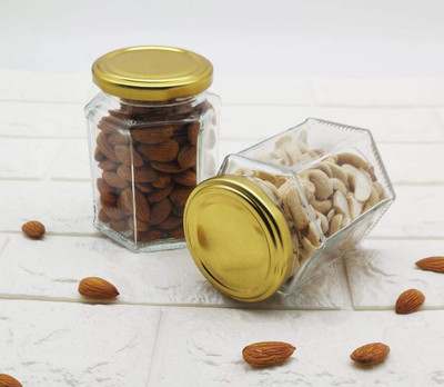ORLUXE Glass Cereal Dispenser  - 250 ml(Pack of 2, Gold)