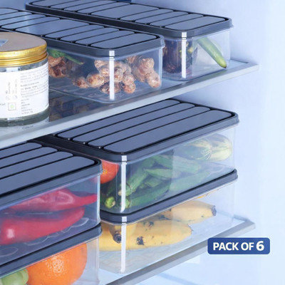 Swamriddhi Plastic Fridge Container  - 1200 ml(Pack of 6, Grey)