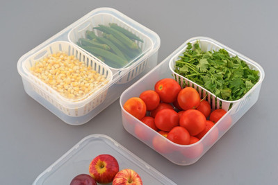 Zigmo Plastic Fridge Container  - 2000 ml(Pack of 2, Clear)