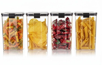 Laxmika Enterprises Plastic Fridge Container  - 1100 ml(Pack of 4, Transparent)