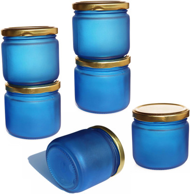 Pure Source India Glass Cookie Jar  - 150 g(Pack of 6, Blue)