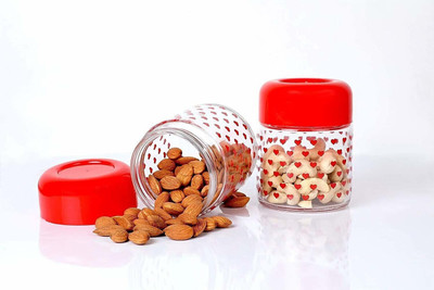 Avresta Glass Grocery Container  - 250 ml(Pack of 2, Clear, Red)